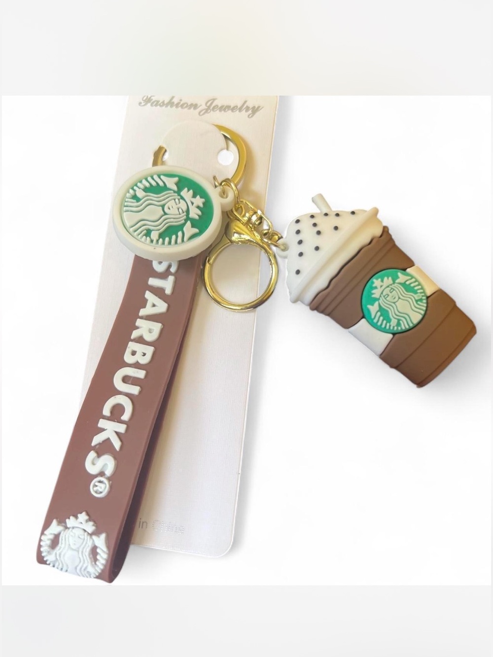 Starbucks Brown White Green Logo Keychain Wristlet